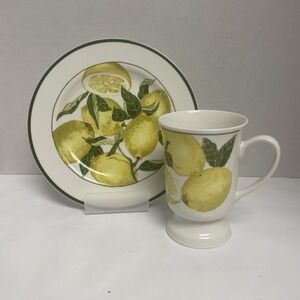 American Atelier Harvest Fruit 5013 Lemon Porcelain Plate and Footed Mug Set